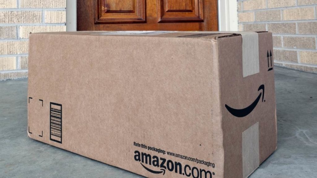 Image of amazon package in front of door